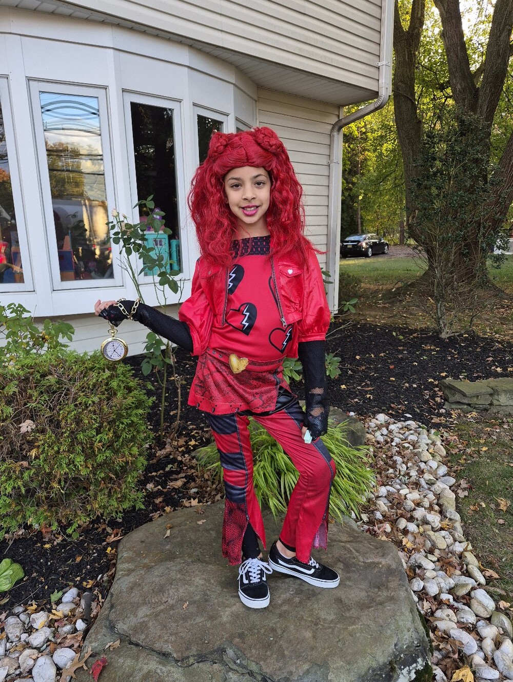Disney Red "Rise of Red" Inspired Kids Costume Top with Black Mesh Sleeves - Picture 5 of 6